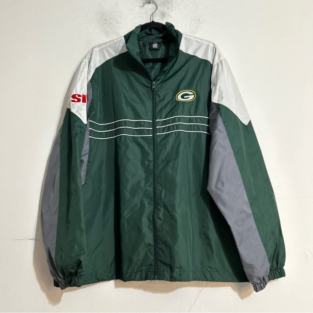 NFL Reebok Green Bay Packers Football Colorblock Full Zip Windbreaker Jacket XL